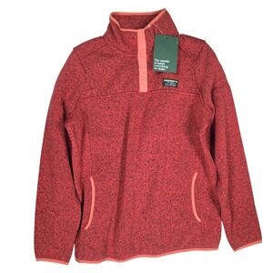 LL Bean Sweater Fleece Pullover Womens Large Deep Coral Marled Snap Neck 292726